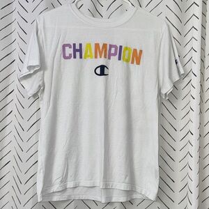 Champion White Tee with Multicolor Logo